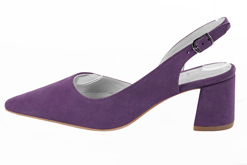 Amethyst purple women's slingback shoes. Pointed toe. Medium flare heels. Profile view - Florence KOOIJMAN